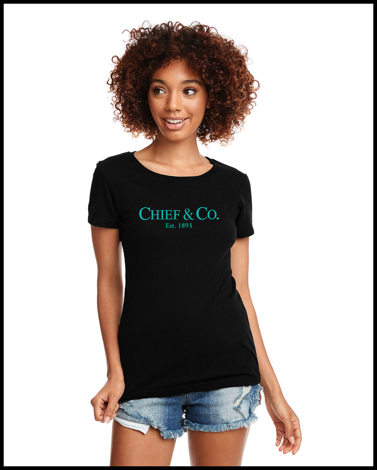 Chief & Company Black & Tahiti Blue Ladies Cut T-Shirt