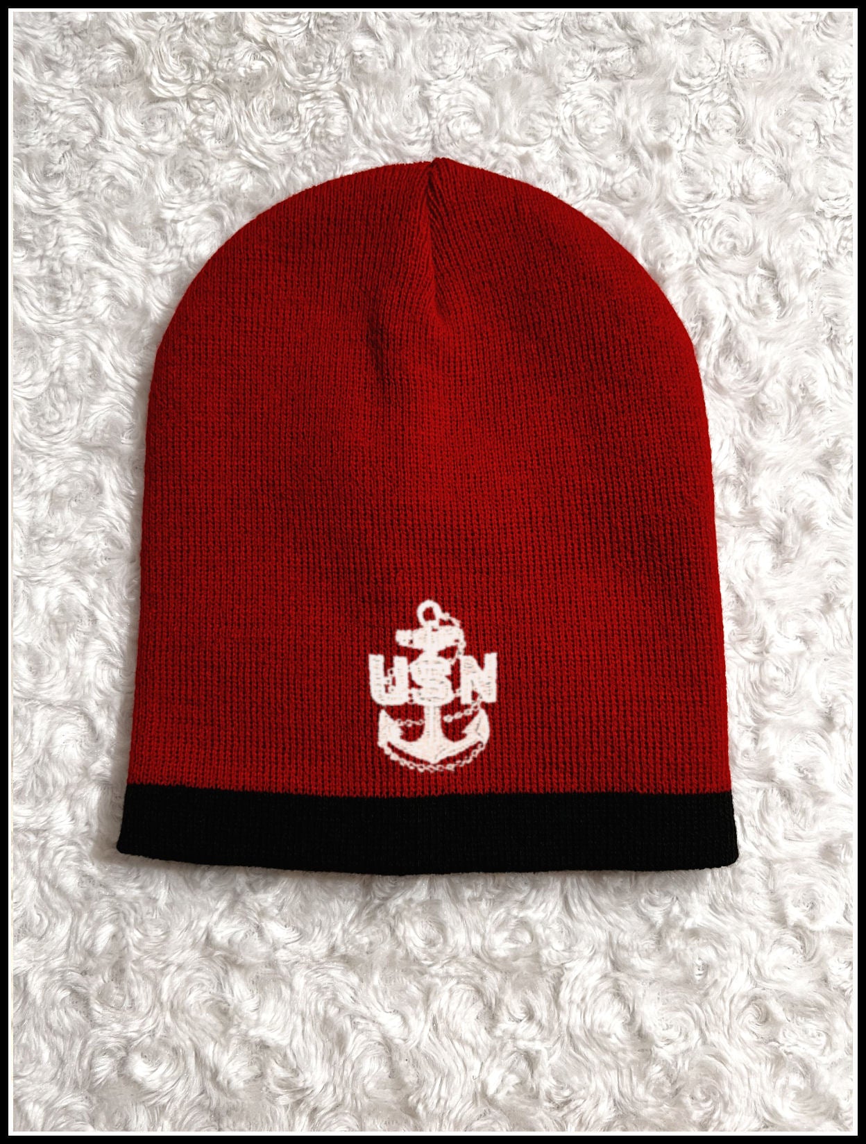 CPO Two Tone Knit Beanie Red, Black & White