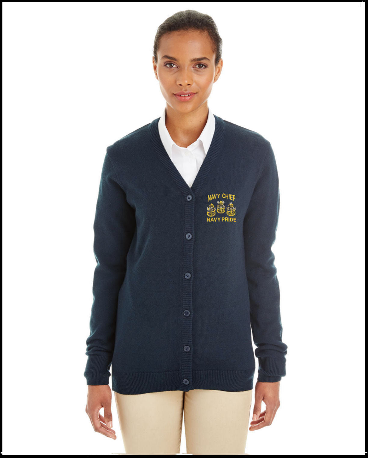 Ladies Navy Chief Navy Pride Navy Blue Button Up Cardigan