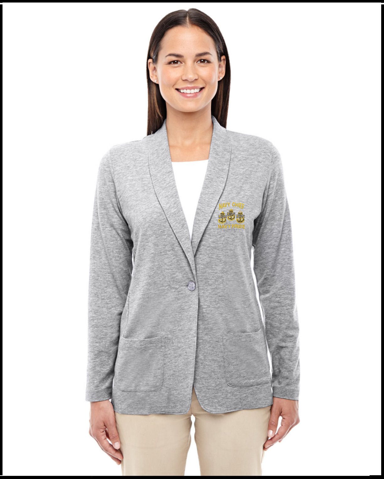 Navy Chief Navy Pride Heather Grey Cardigan