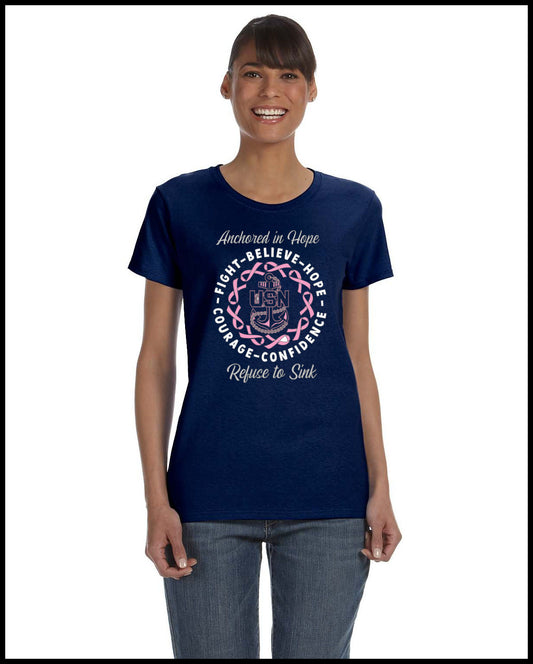 Breast Cancer T-Shirt Navy Pink & White