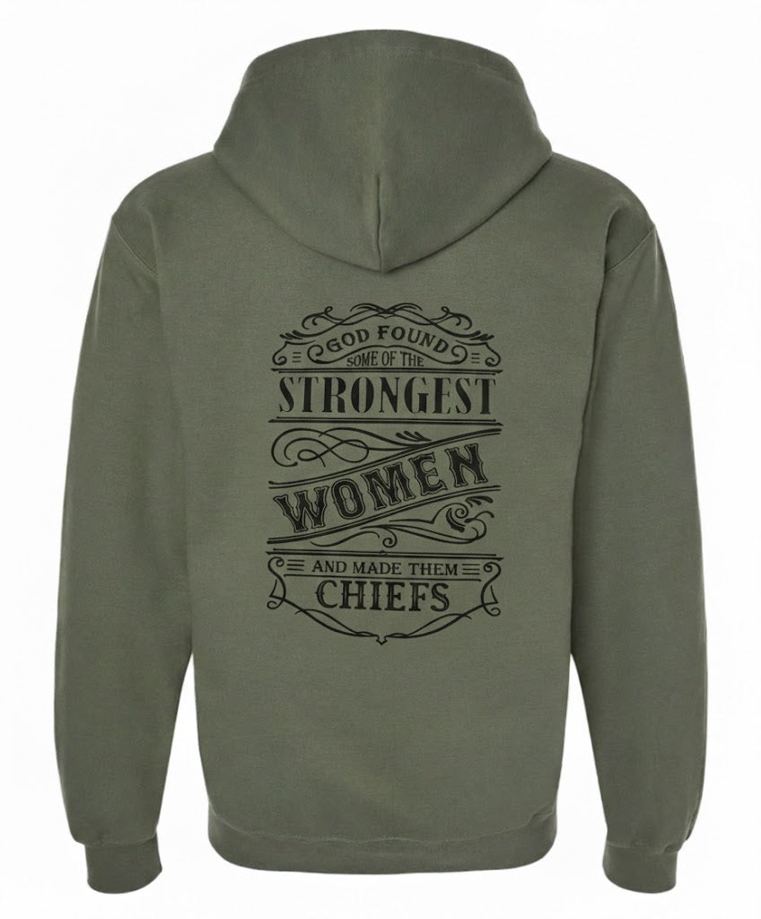 Strongest Women Military Green Zipped Hooded Sweatshirt