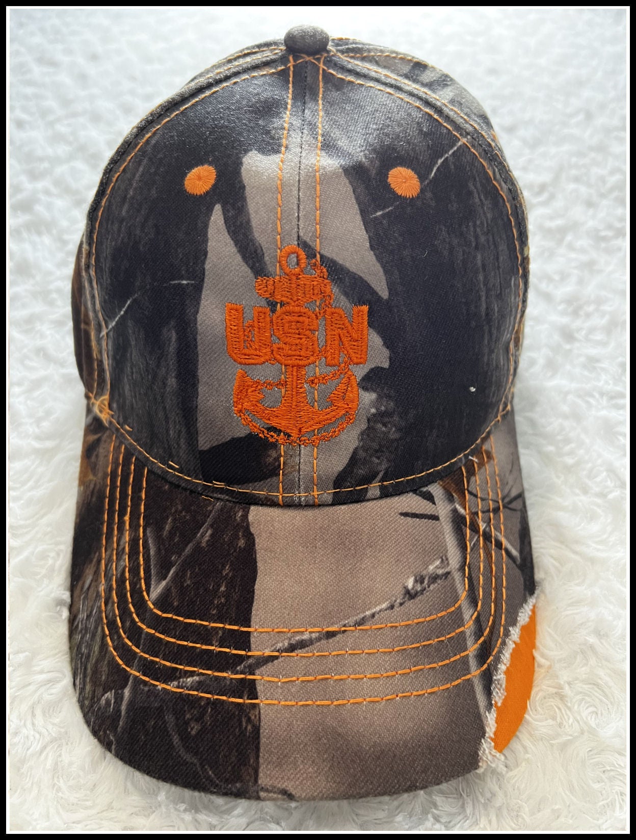 Distressed Hunters Camo and Orange CPO Hat