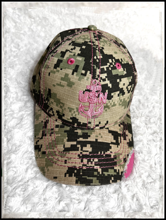 Distressed Digi Camo and Pink Hat