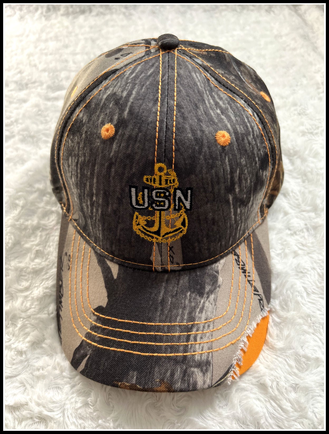 Distressed Hunters Camo CPO Hat Gold Anchor