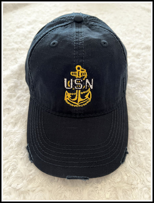 Navy Blue Distressed CPO Hat