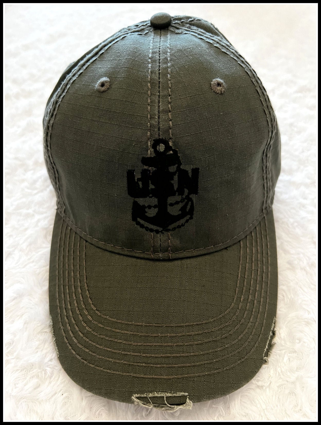 Military Green & Black Distressed CPO Hat