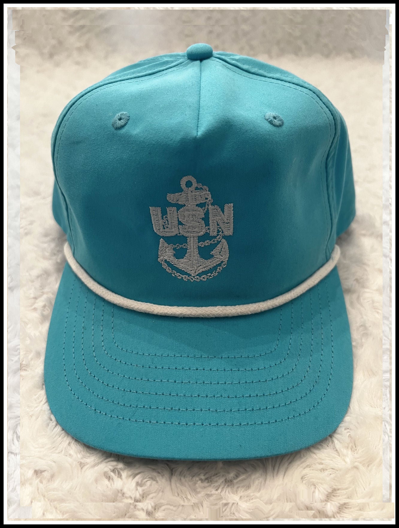 Turquoise & White CPO Hat w Rope