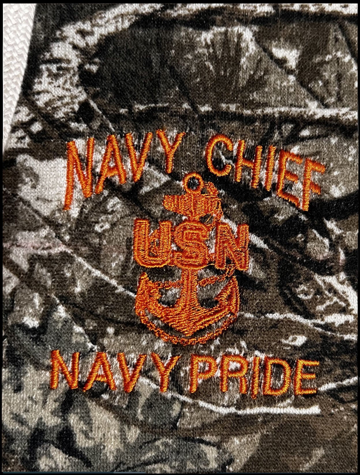 Navy Chief Navy Pride Embroidered Outdoor Camo Hooded Sweatshirt Orange Anchor