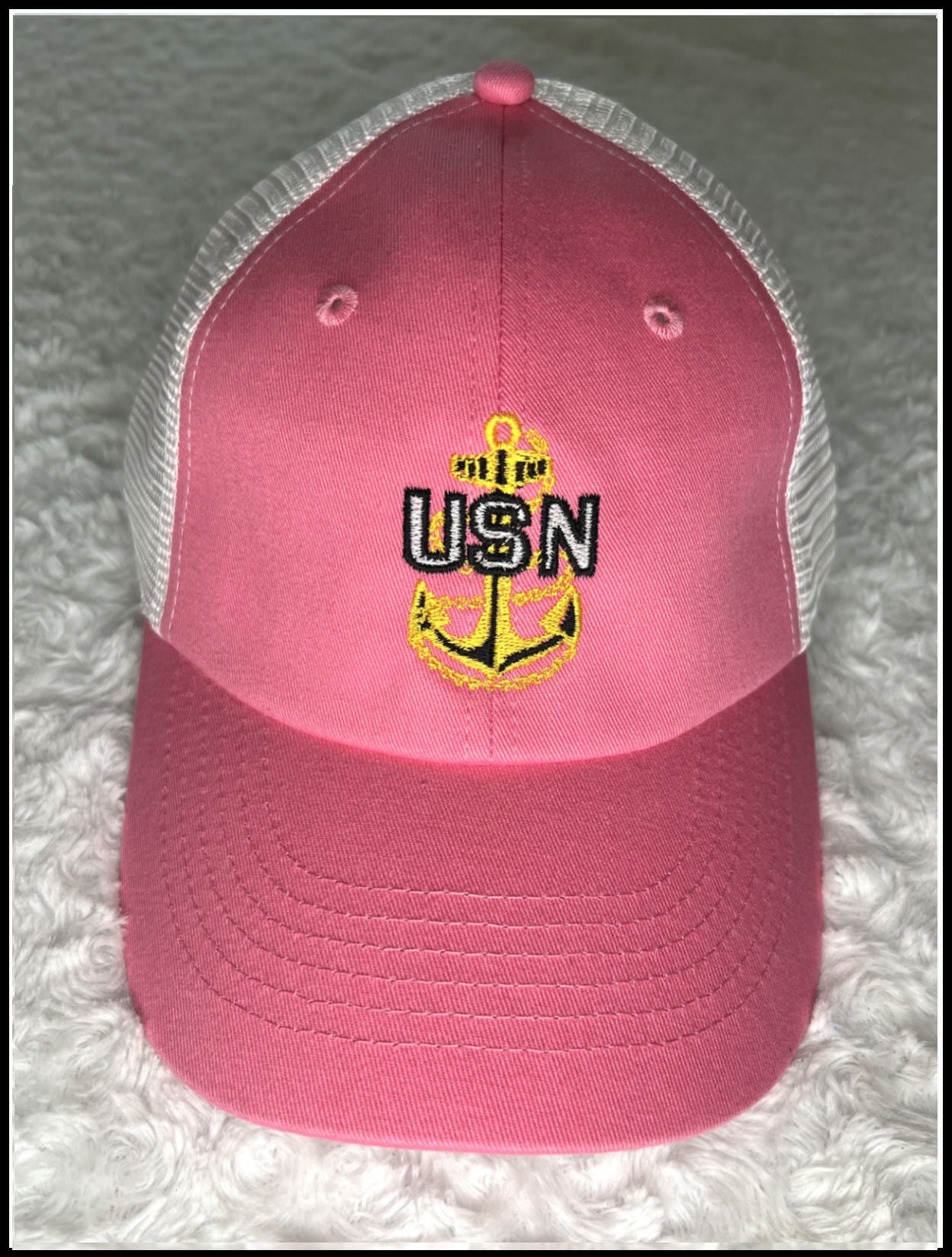 Chief Pink & White Trucker Hat w Gold Anchor – Chief & Company