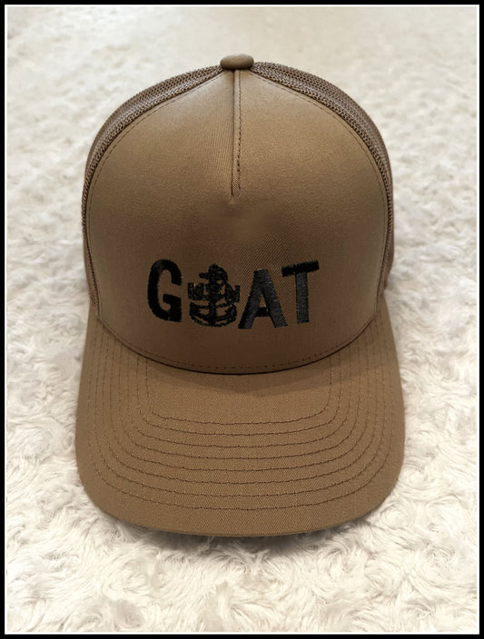 Khaki and Black GOAT Trucker Hat