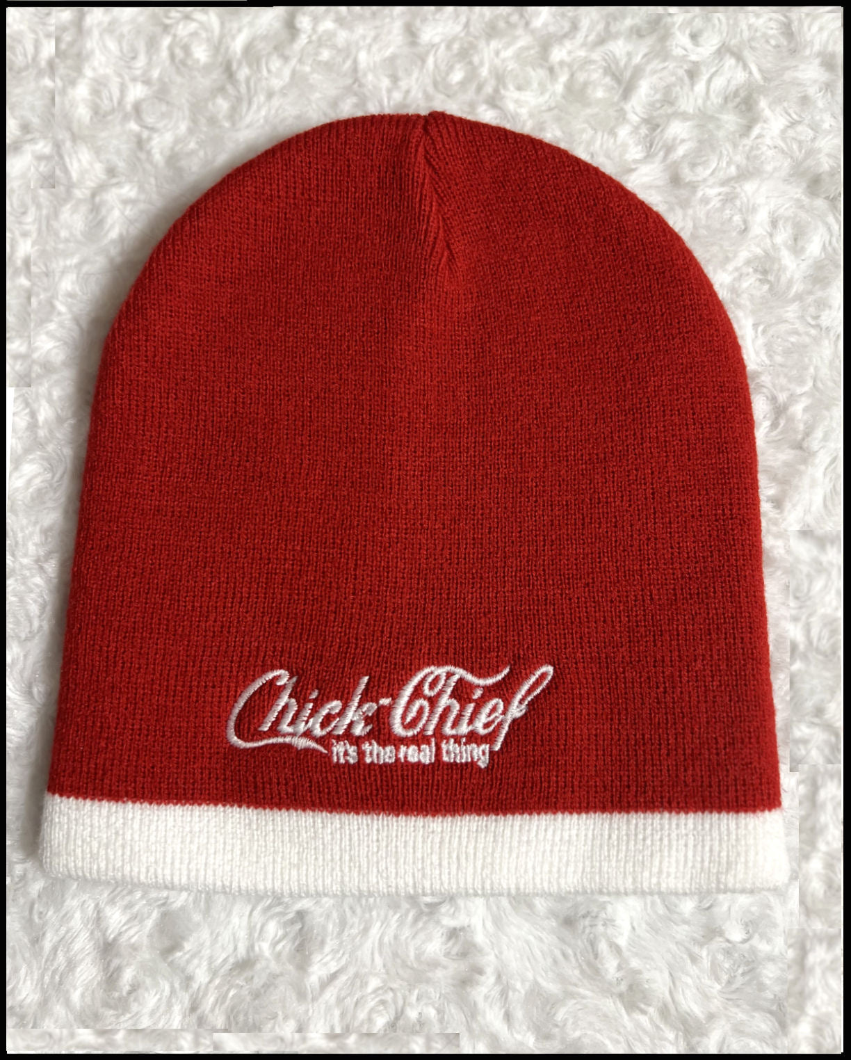Chick Chief Two Tone Knit Beanie Red & White