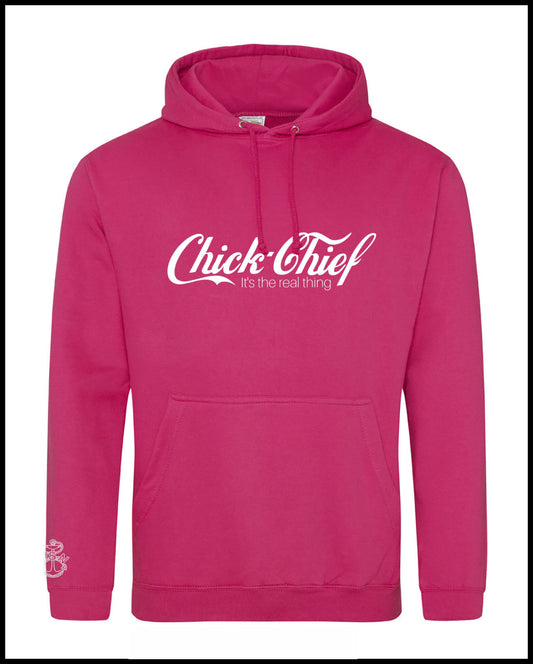 Chick Chief Hot Pink & White Hooded Sweatshirt