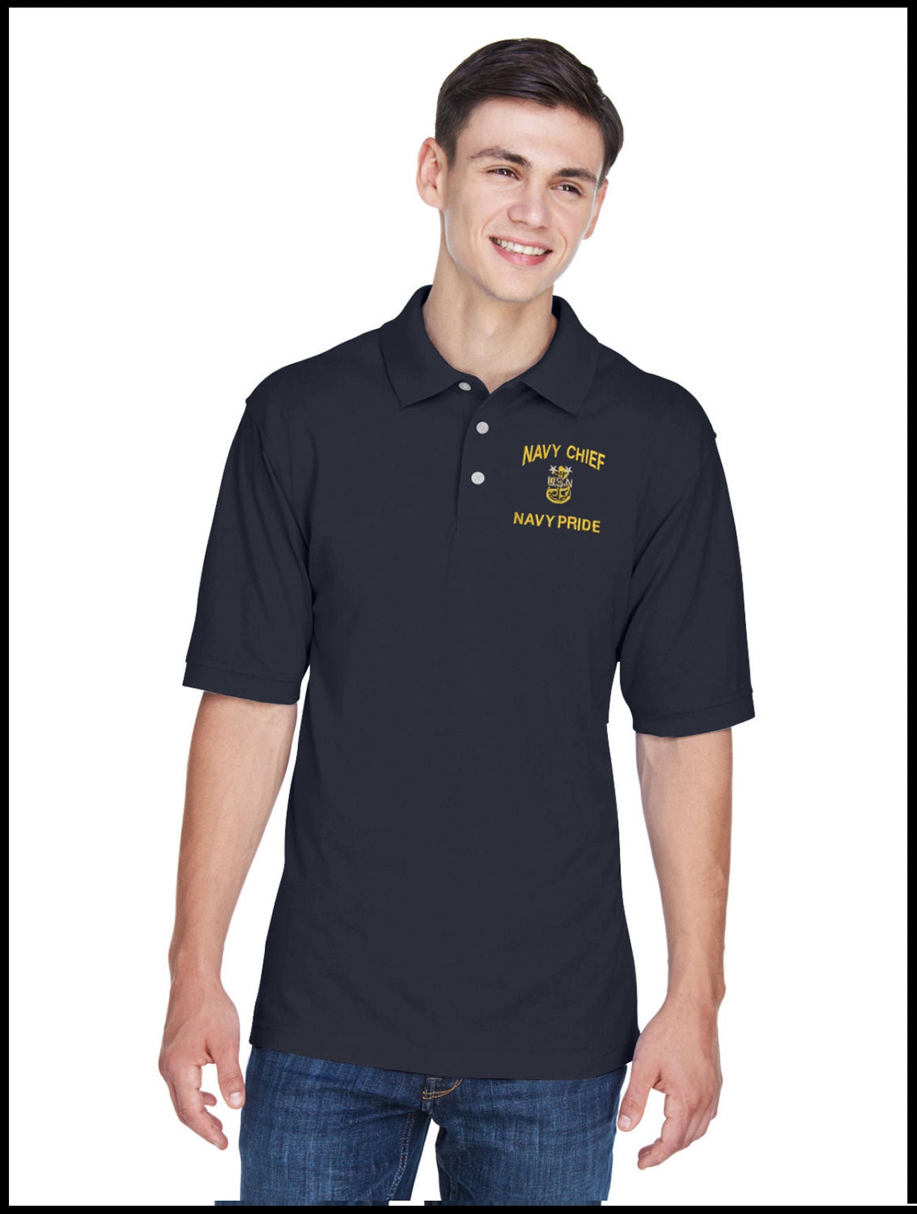 CPO Navy Chief, Navy Pride Navy Blue Polo Shirt 1 Anchor
