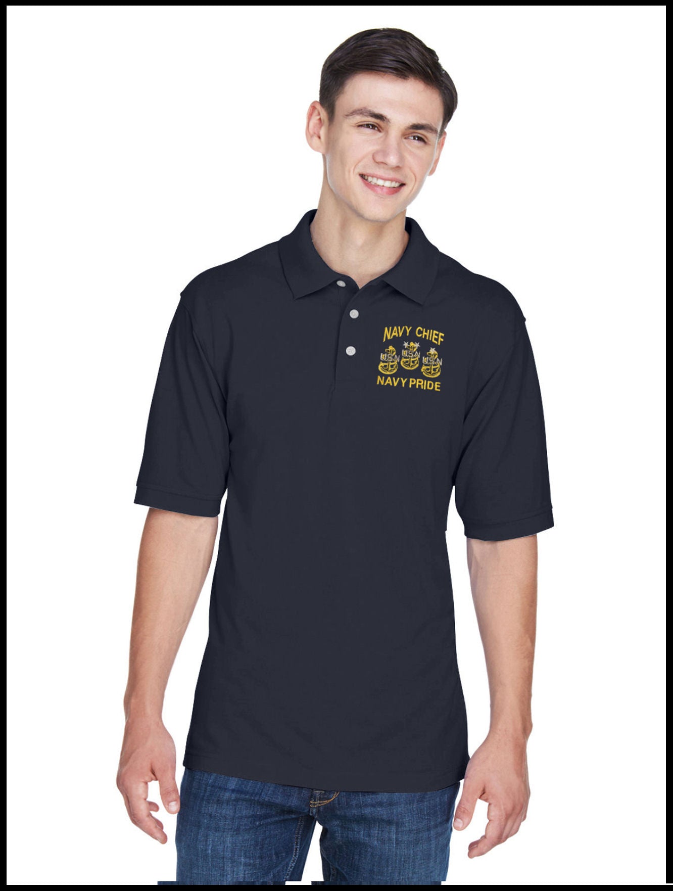 CPO Navy Chief, Navy Pride Navy Blue Polo Shirt 3 Anchors