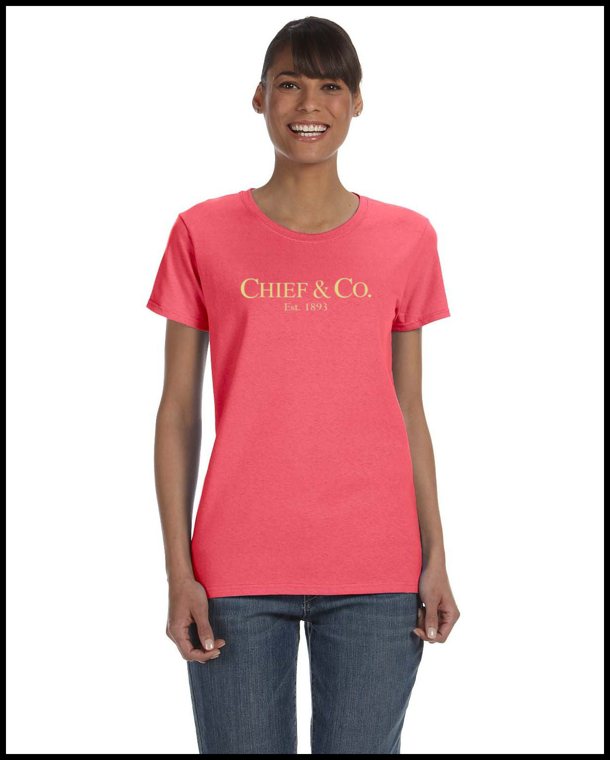 Chief & Company Coral & Cream Ladies Cut T-Shirt