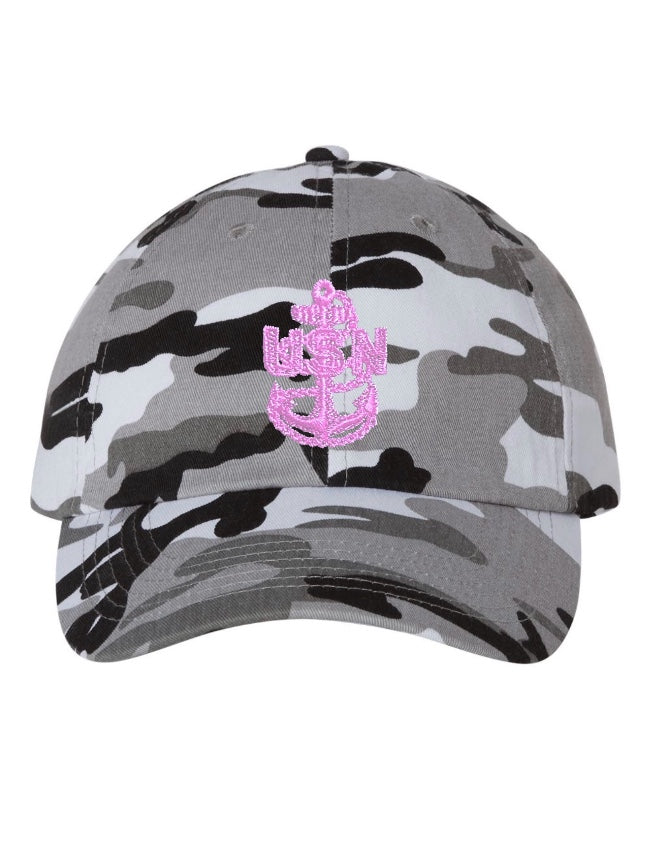 Snow Camo Hat with Pink CPO Anchor