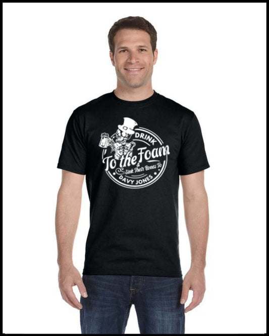 Drink to the Foam Black and White Crewneck T-Shirt