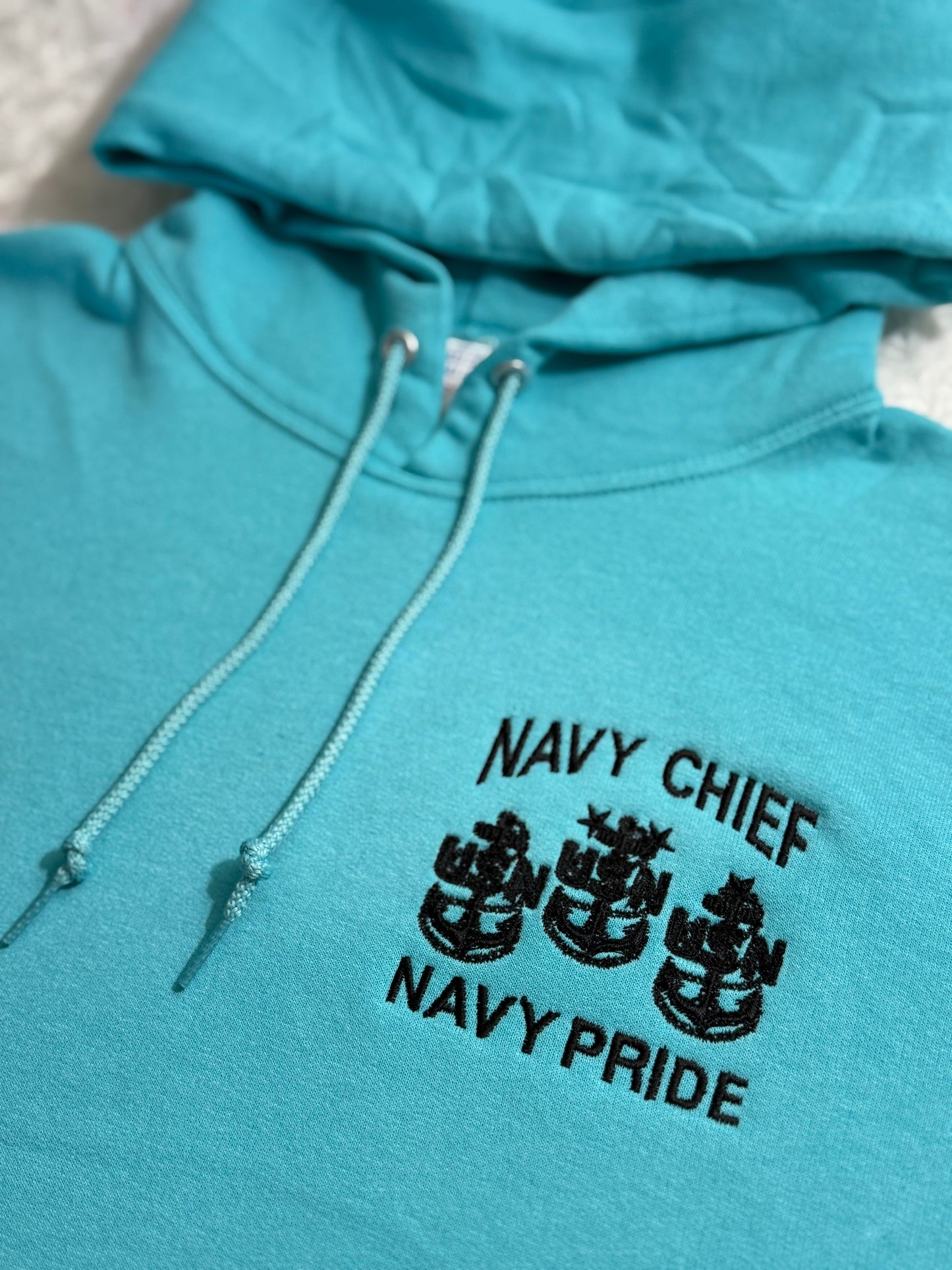 Embroidered Navy Chief Navy Pride Tahiti Blue & Black Hooded Sweatshirt