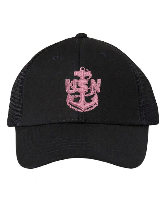 Ponytail Black and Pink CPO Trucker Hat