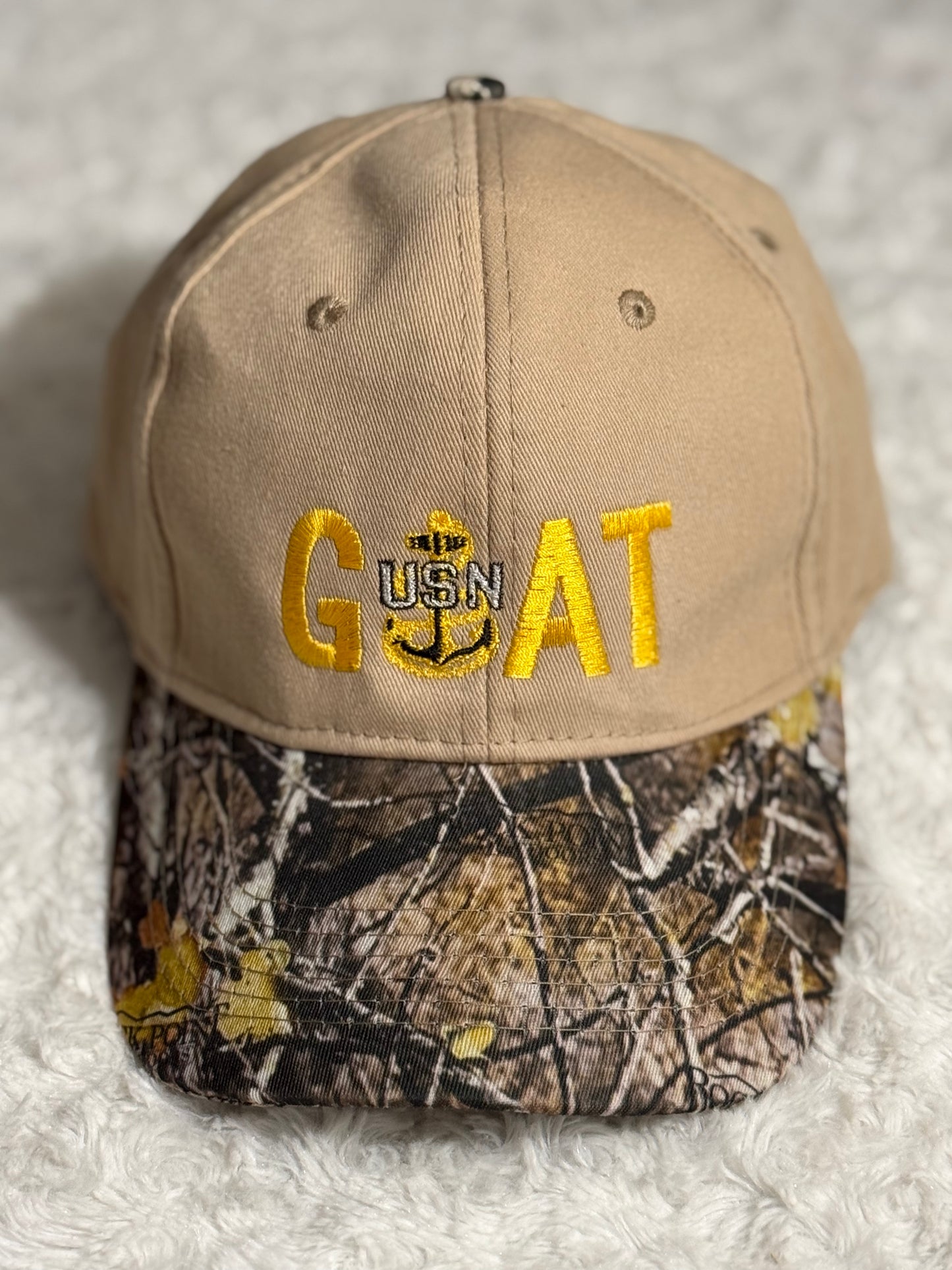 Khaki GOAT Hat with Outdoor Camo Brim CPO Hat