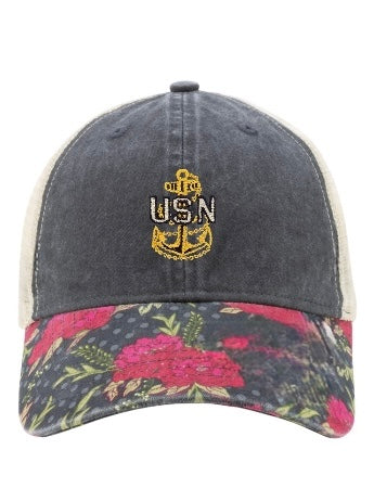 Black and Floral CPO Ponytail Hat