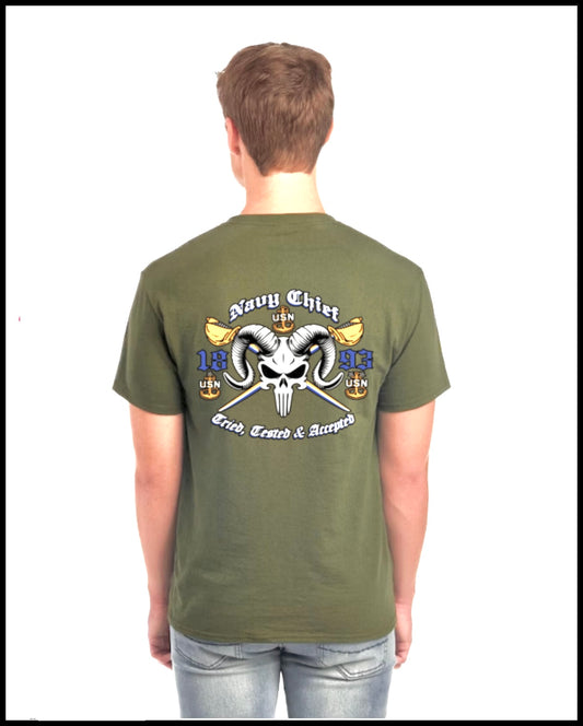 Chief Punisher Goat Military Green Cotton T-Shirt