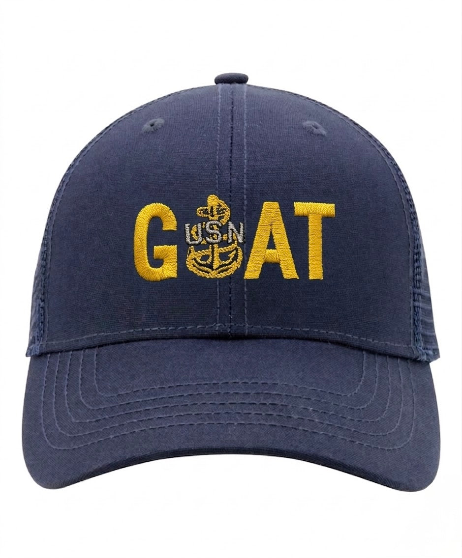 Ponytail Navy Blue GOAT Trucker Hat