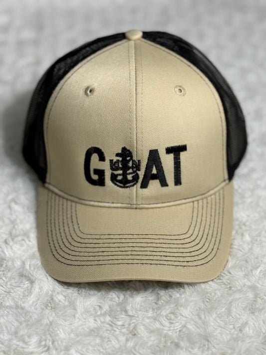 Khaki & Black CPO Trucker Hat with Black GOAT