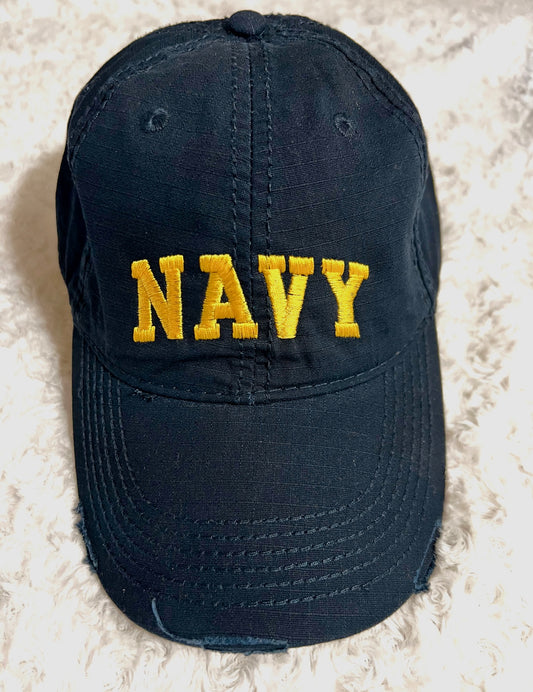 Navy Blue Distressed NAVY Hat