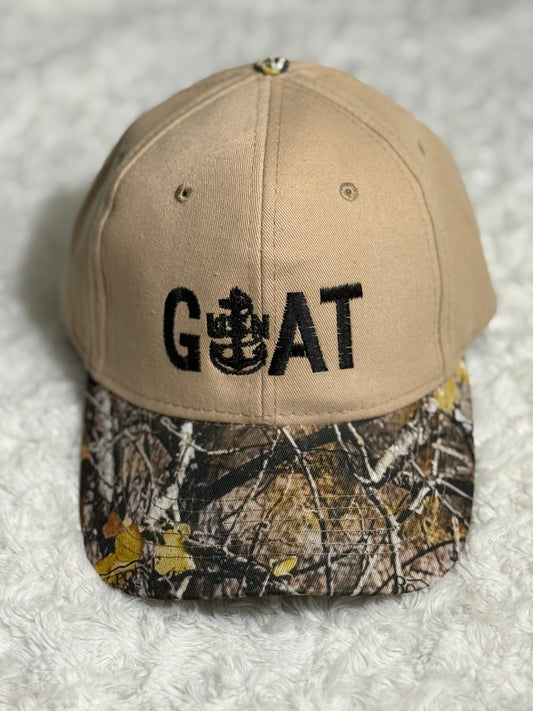 Khaki GOAT Hat with Outdoor Camo Brim CPO Hat