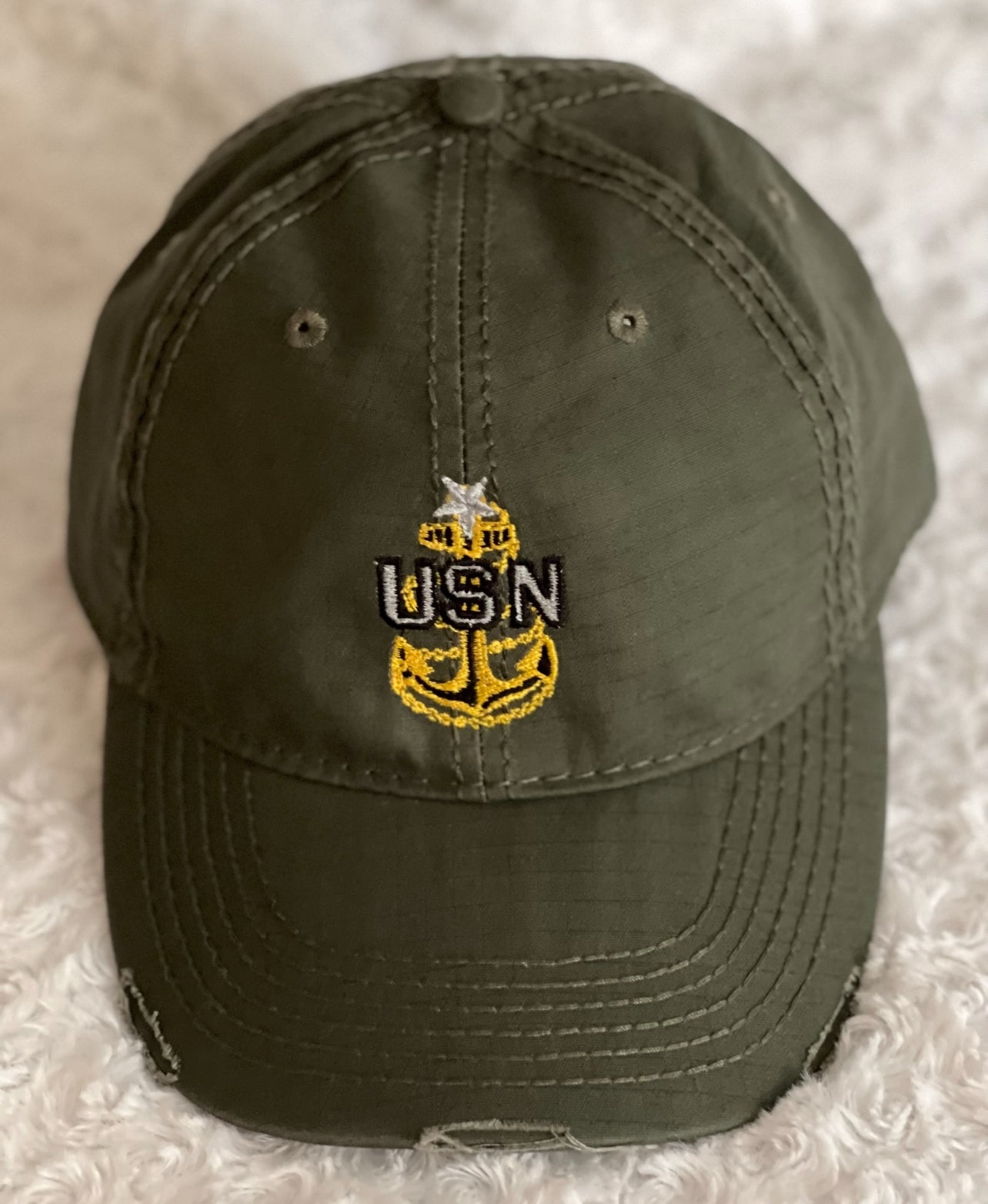 Military Green & Gold Distressed CPO Hat