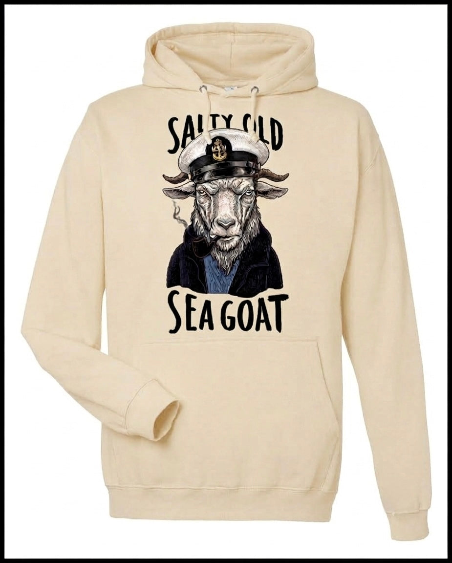 Salty Old Sea Goat Cream Hooded Sweatshirt with White Goat