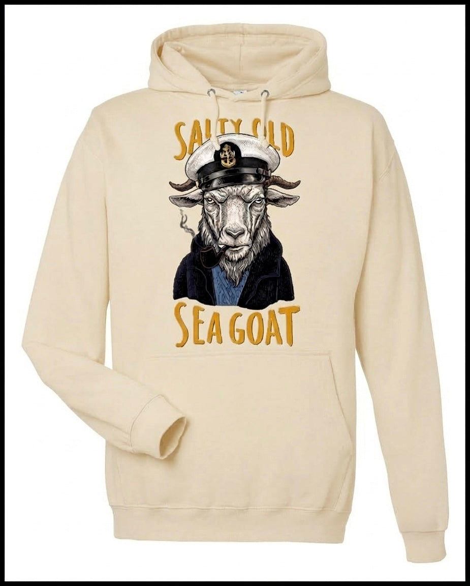Salty Old Sea Goat Cream Hooded Sweatshirt with White Goat