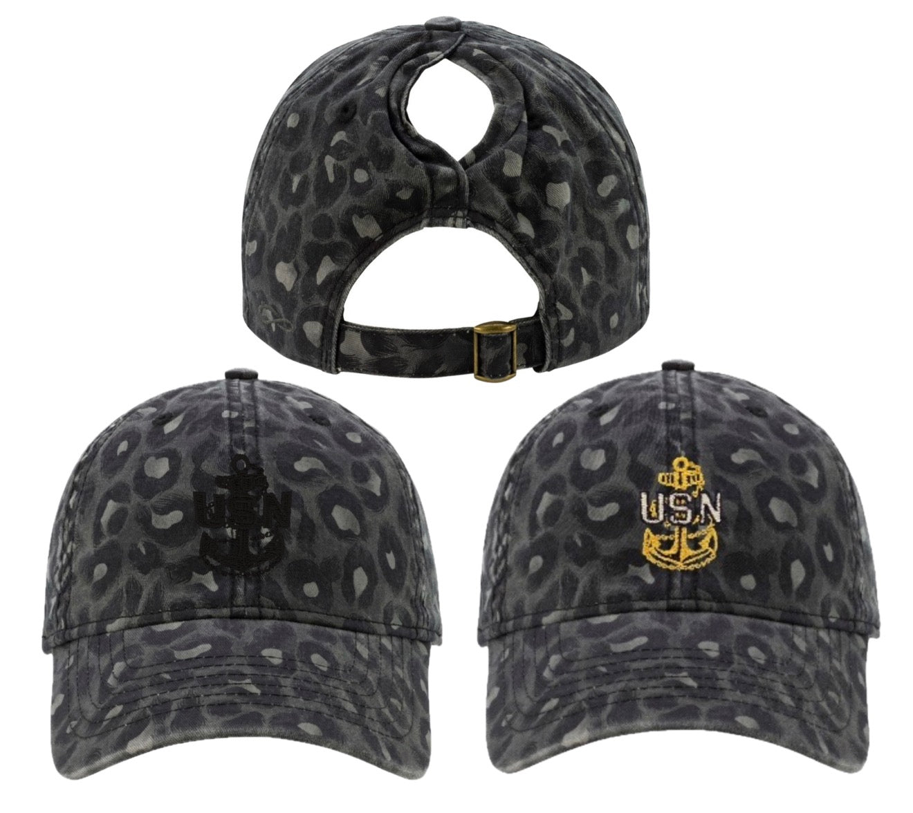 Black Leopard CPO Ponytail Hat