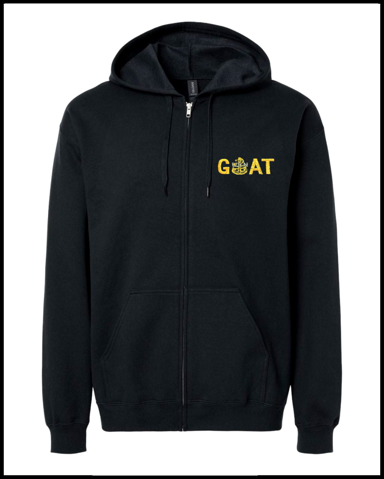 GOAT Embroidered Black Zipped Hooded Sweatshirt
