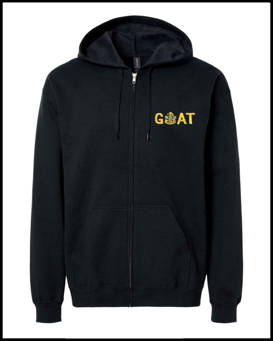 GOAT Embroidered Black Zipped Hooded Sweatshirt