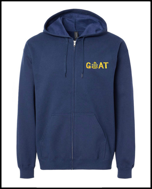 GOAT Embroidered Navy Blue Zipped Hooded Sweatshirt