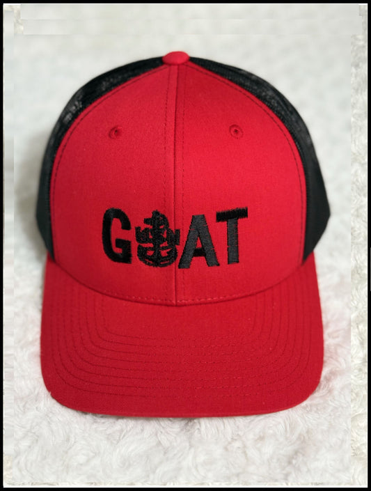 Black GOAT on Red & Black Trucker Hat