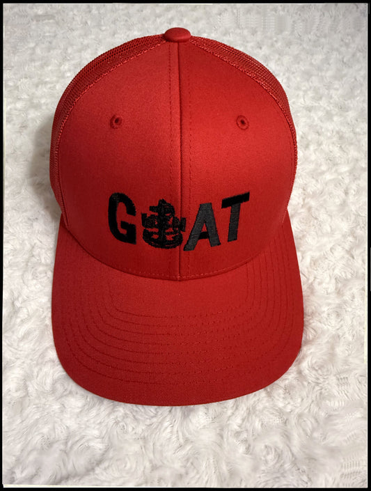 Red Trucker with Black GOAT Hat