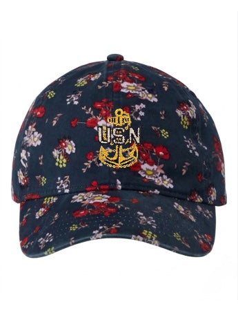 Floral Navy Blue CPO Ponytail Hat