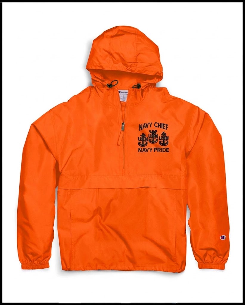Orange Champion with Black Embroidery Navy Chief Navy Pride Quarter-Zip Windbreaker