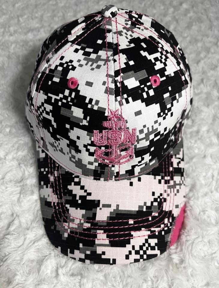 Distressed Snow Digi Camo and Pink Cap