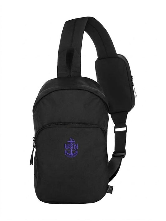 Black CPO Sling Bag with Purple Anchor