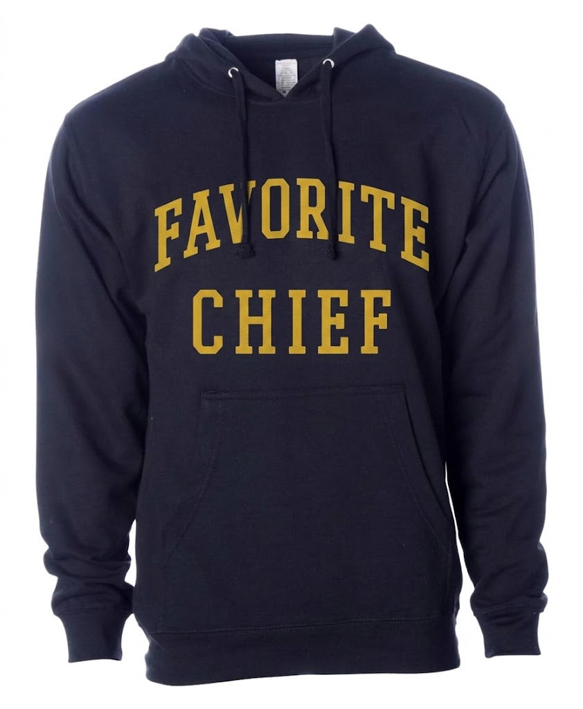 Navy Blue Hooded Sweatshirt with Yellow Favorite Chief