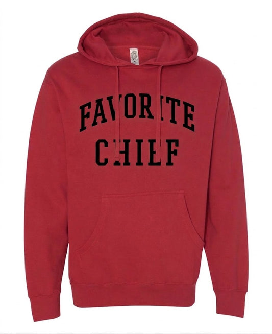 Red Hooded Sweatshirt with Black Favorite Chief
