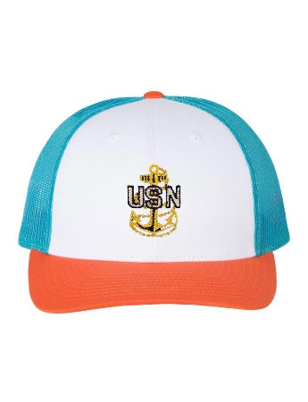 White Orange and Aqua Trucker Hat