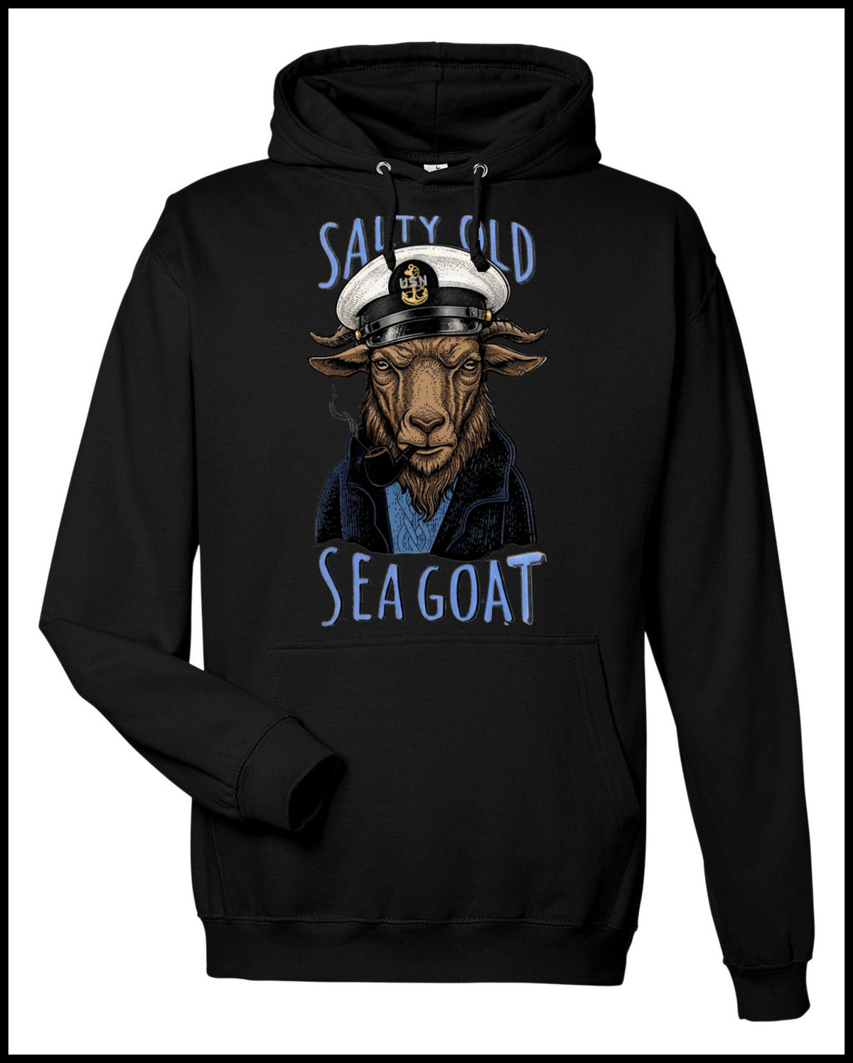 Salty Old Sea Goat Black Hooded Sweatshirt with Brown Goat