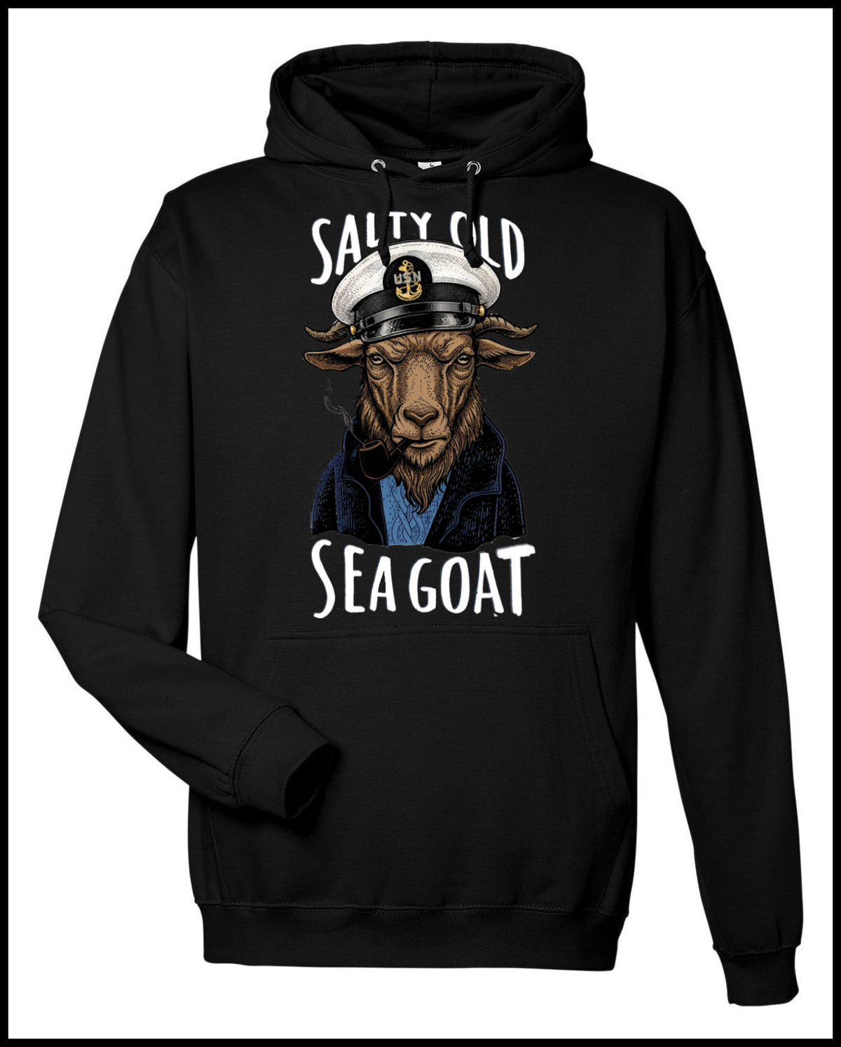 Salty Old Sea Goat Black Hooded Sweatshirt with Brown Goat