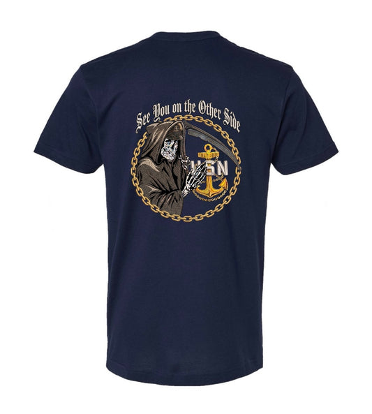 See You on the Other Side Grim Reaper Navy Blue T-Shirt